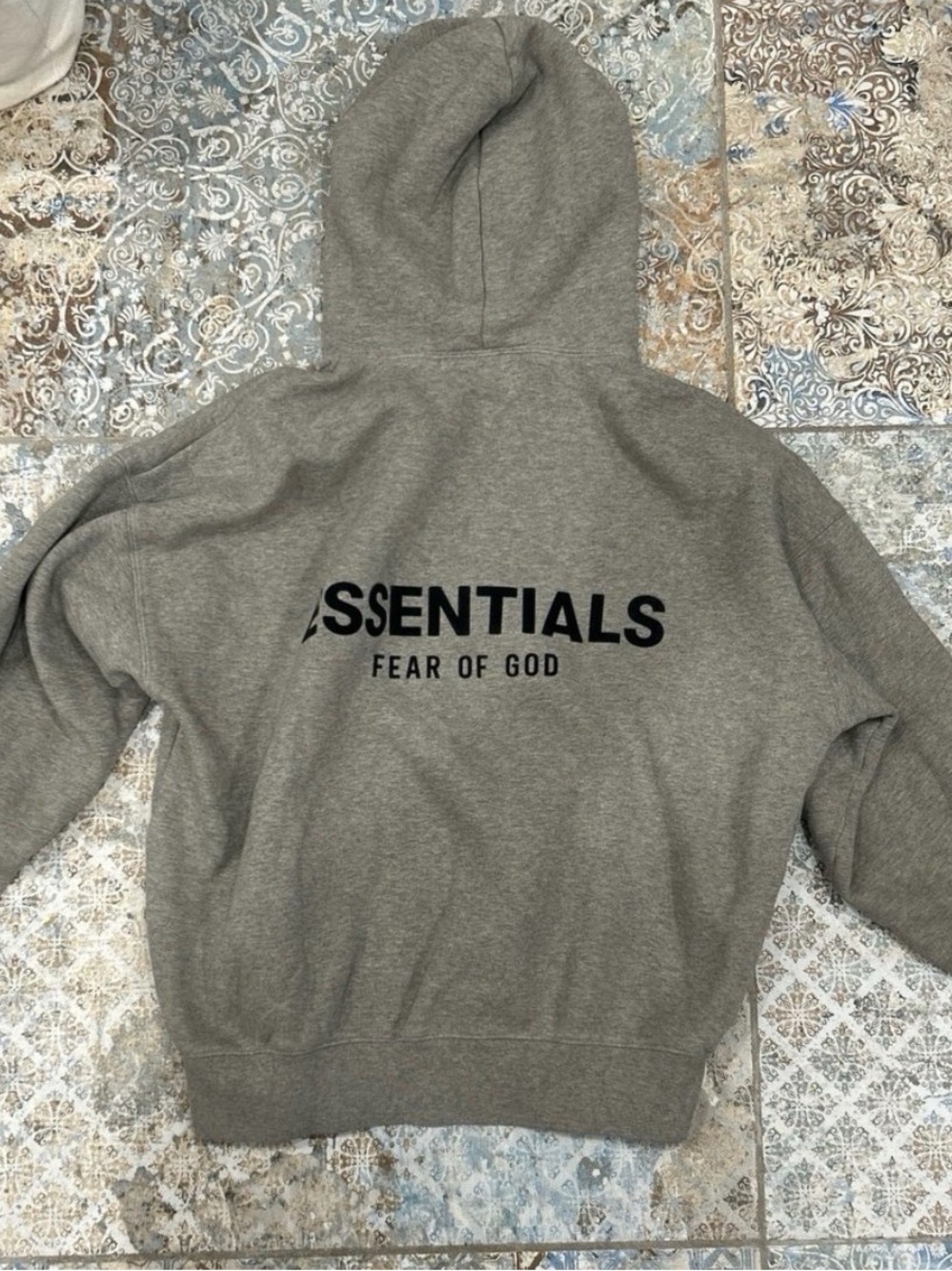 Fear of God ESSENTIALS Heather Gray Hoodie with Black Logo